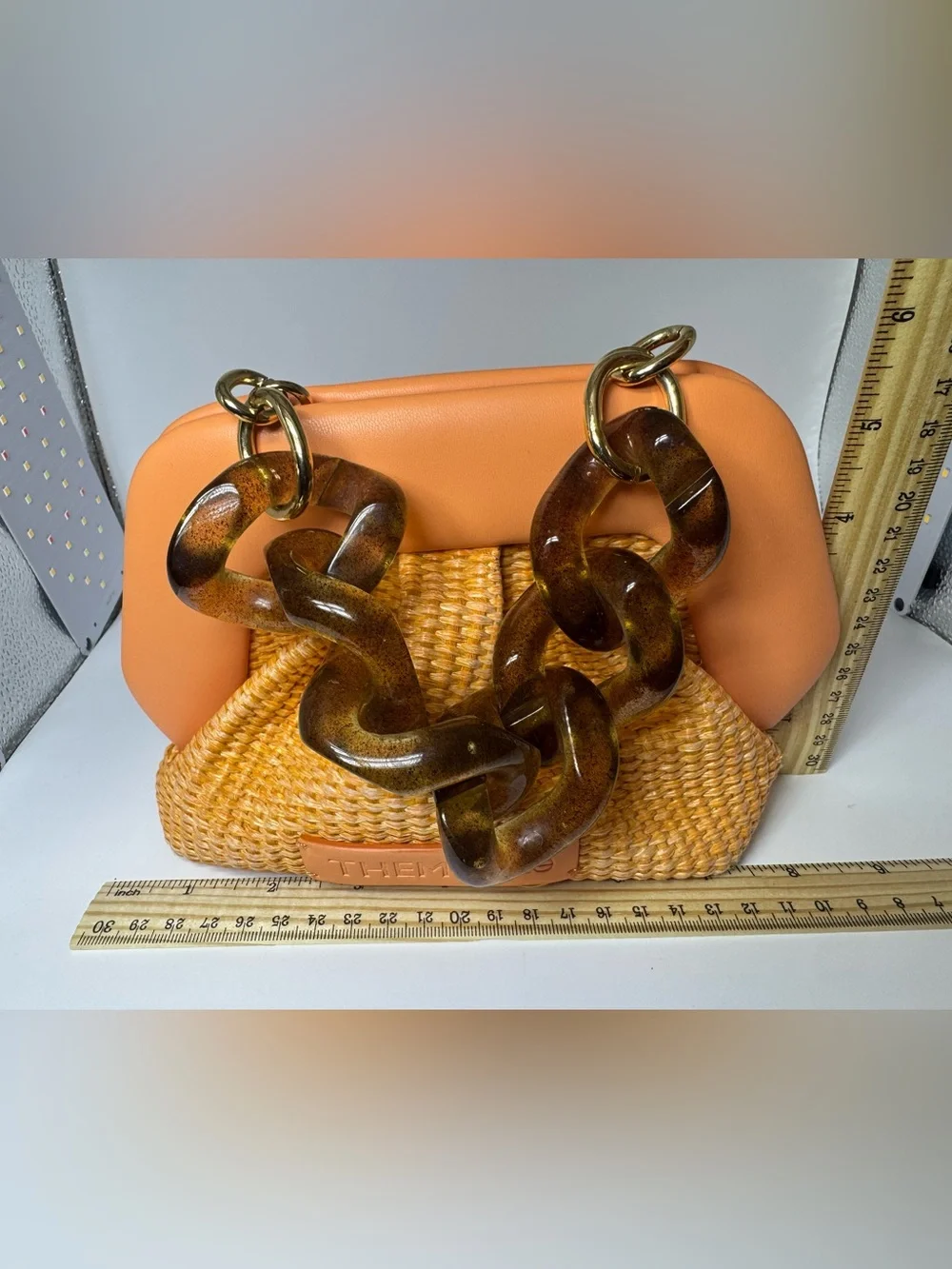 THEMOIRÈ Gea Straw Clutch Bag Orange Collectible luxury - Picture 10 of 12